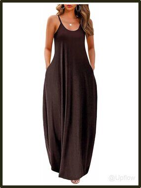 Women's Maxi Dress Spaghetti Strap Pockets Loose Fit Plus Size Floor Length